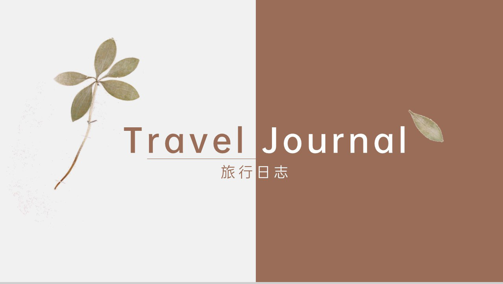 棕色小清新欧美风旅行的日志旅游纪念册PPT模板