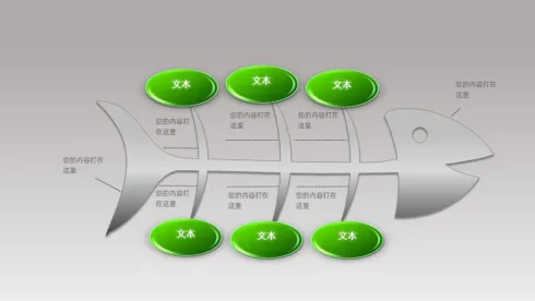 灰色渐变3D立体鱼骨图PPT图表