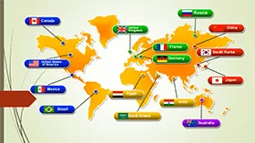 精美国家标识世界地图PPT图表模板
