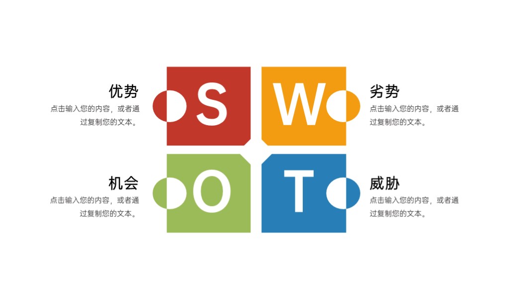彩色SWOT模型PPT图表模板